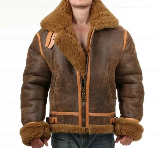 RW Authentic Sheepskin Distressed Faux Shearling Genuine Leather Jacket