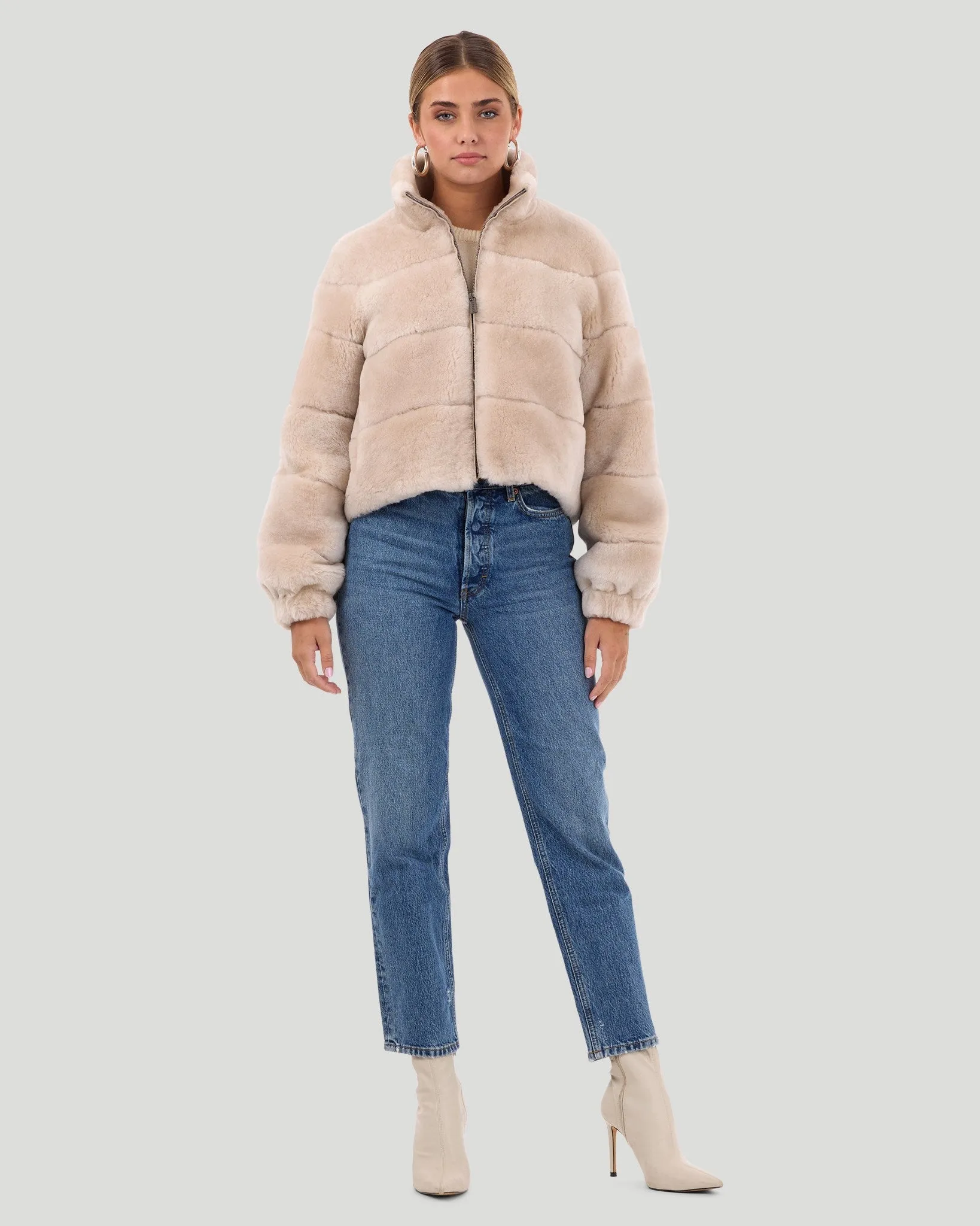 Select Shearling Lamb Horizontal Zip Jacket