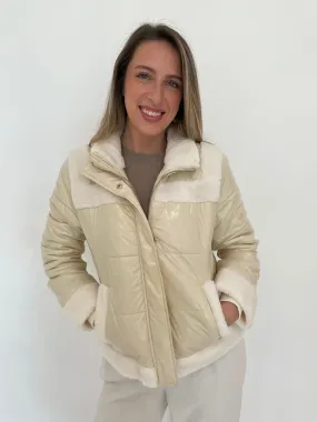 Sherpa Trim Bomber Jacket - Vanilla