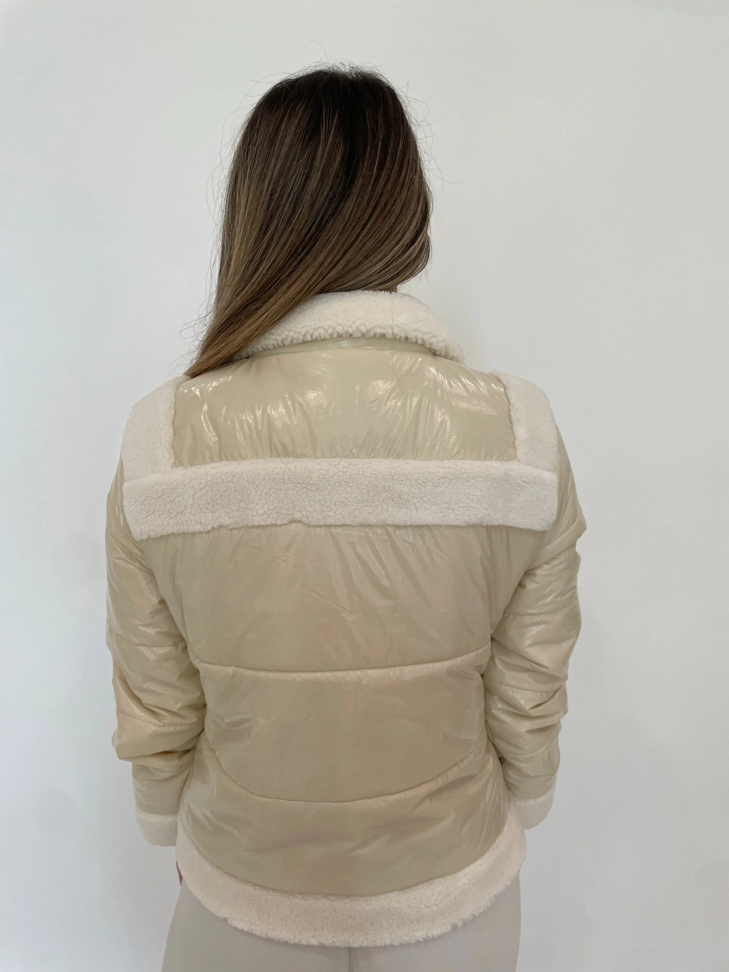 Sherpa Trim Bomber Jacket - Vanilla