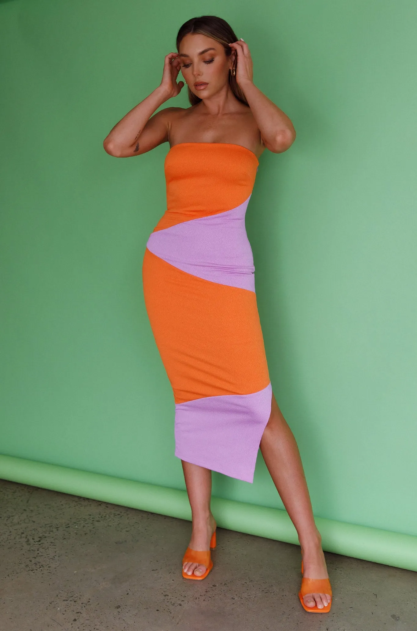 Shondra Crepe Texture Tube Dress Orange