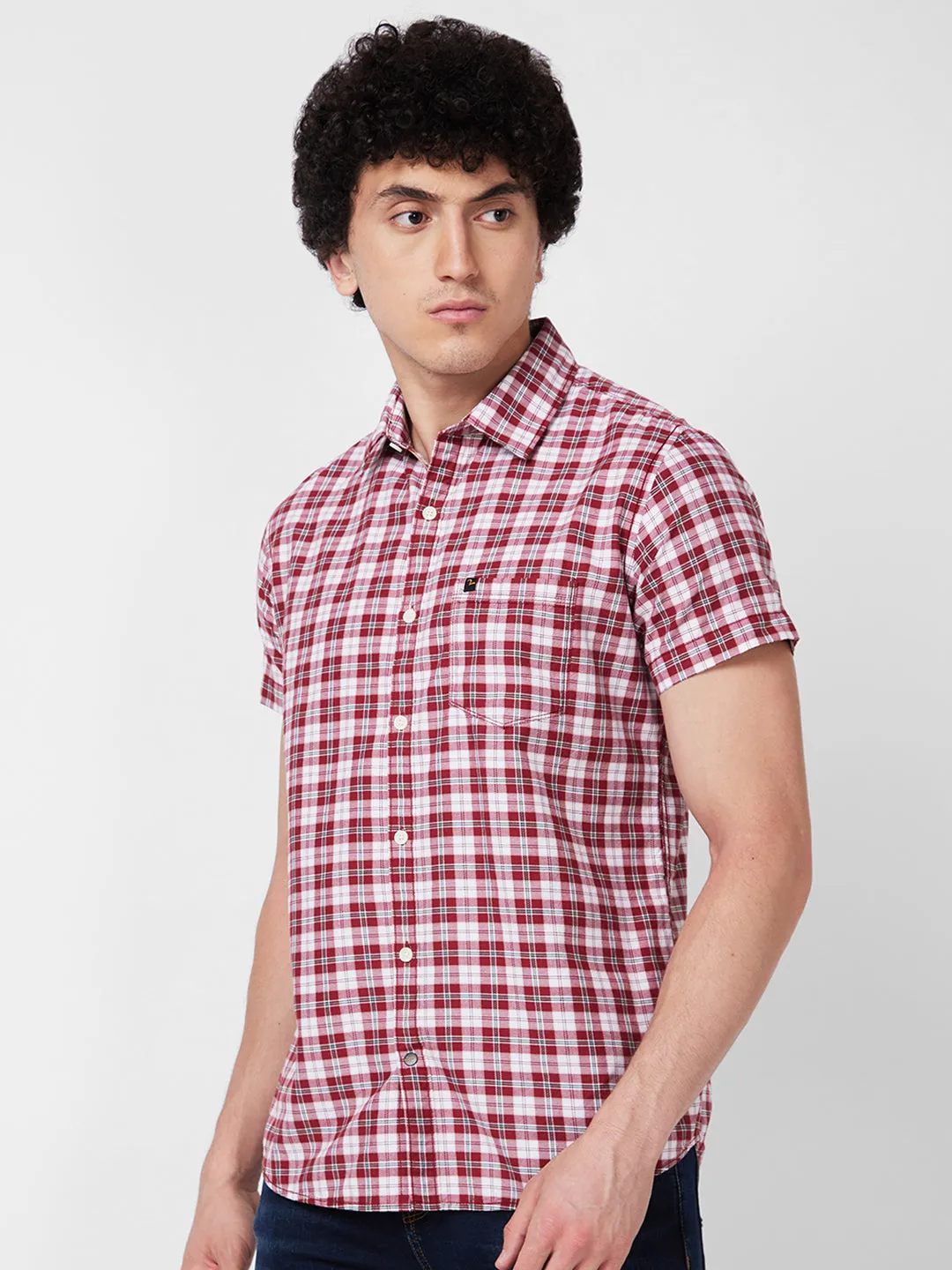 Spykar Red CHECKED HALF SLEEVE Shirt For Men