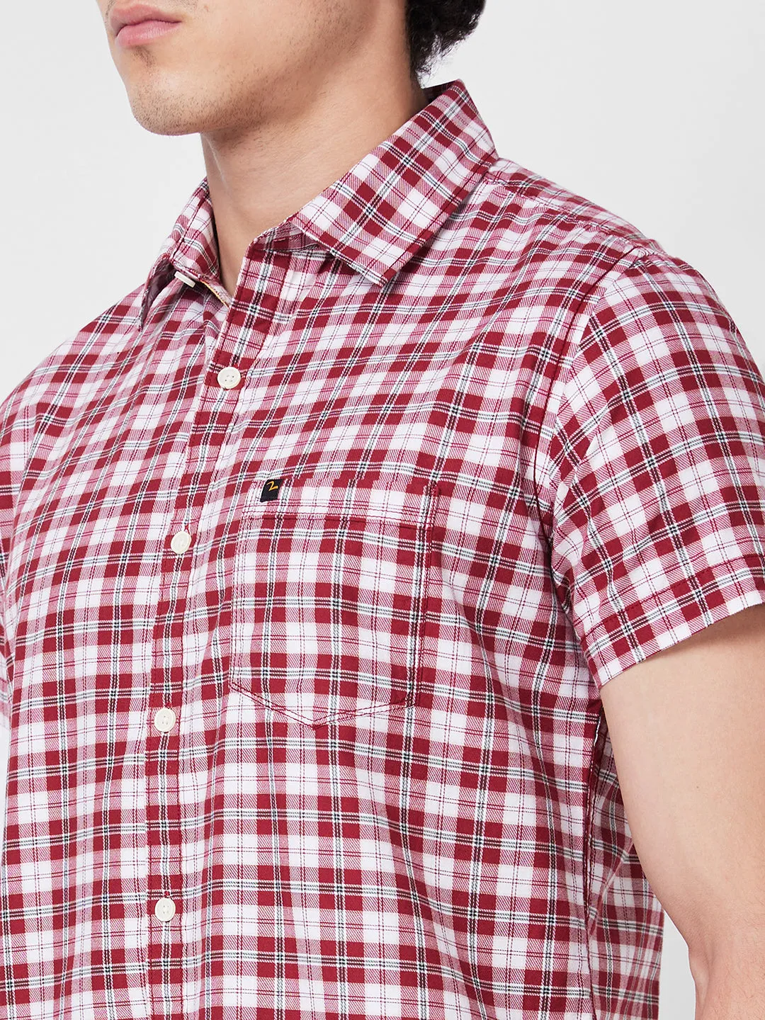 Spykar Red CHECKED HALF SLEEVE Shirt For Men