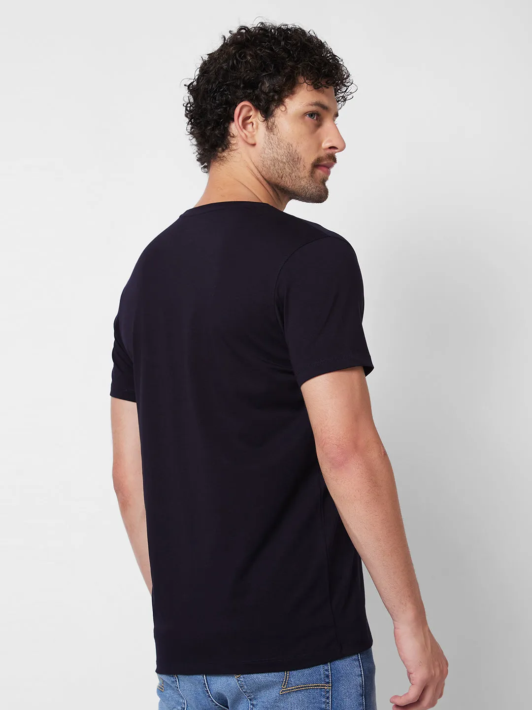 Spykar ROUND NECK HALF SLEEVES Blue T-shirt  For Men