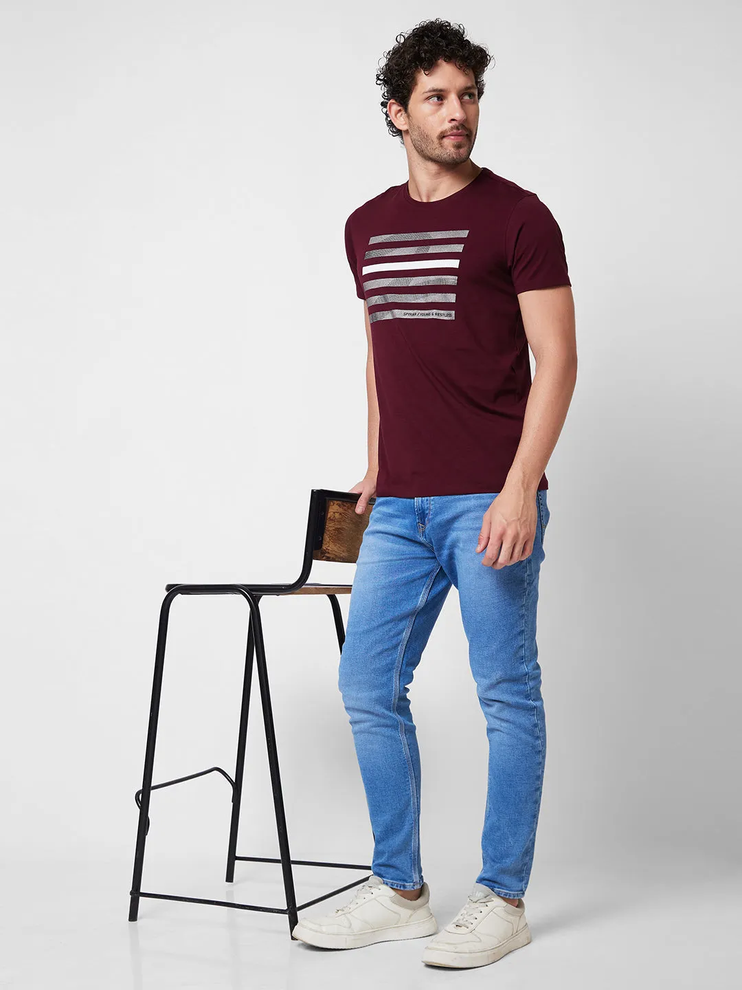 Spykar ROUND NECK HALF SLEEVES Red T-shirt  For Men