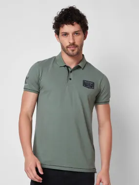 Spykar SLIM FIT Green Polo T-shirt  For Men