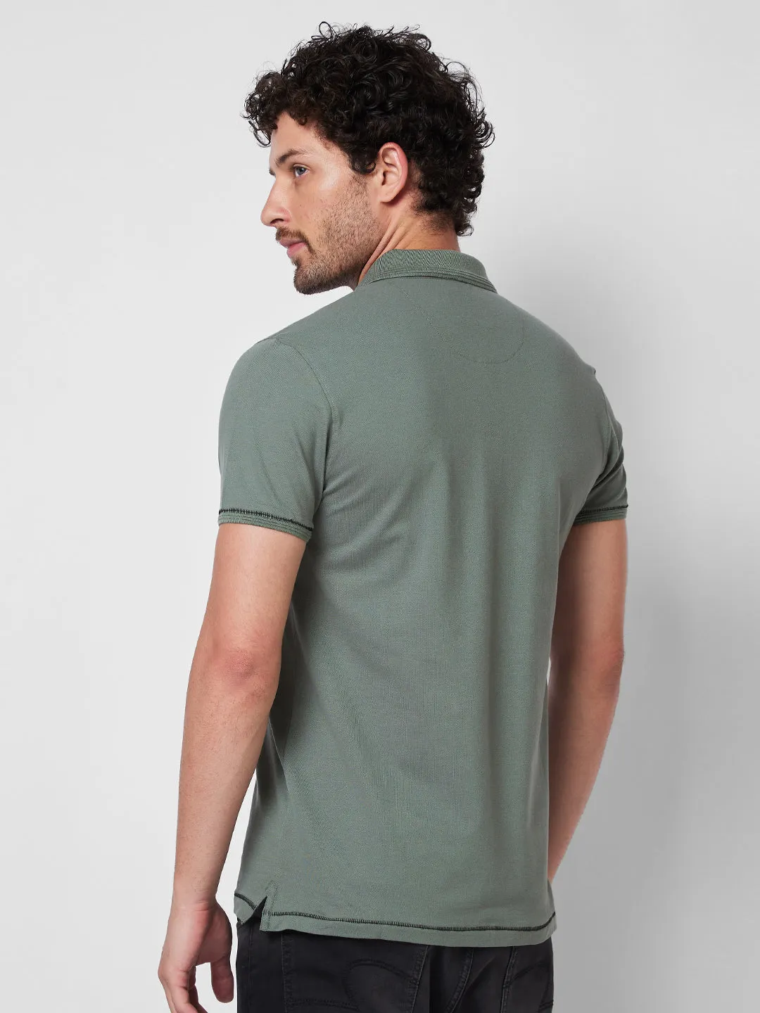 Spykar SLIM FIT Green Polo T-shirt  For Men