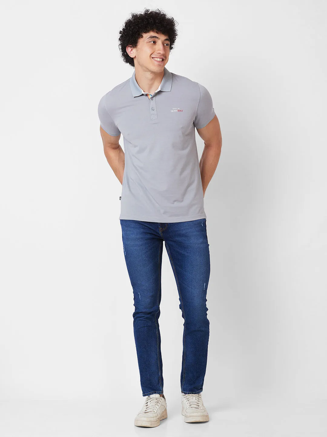 Spykar SLIM FIT Grey Polo T-shirt  For Men