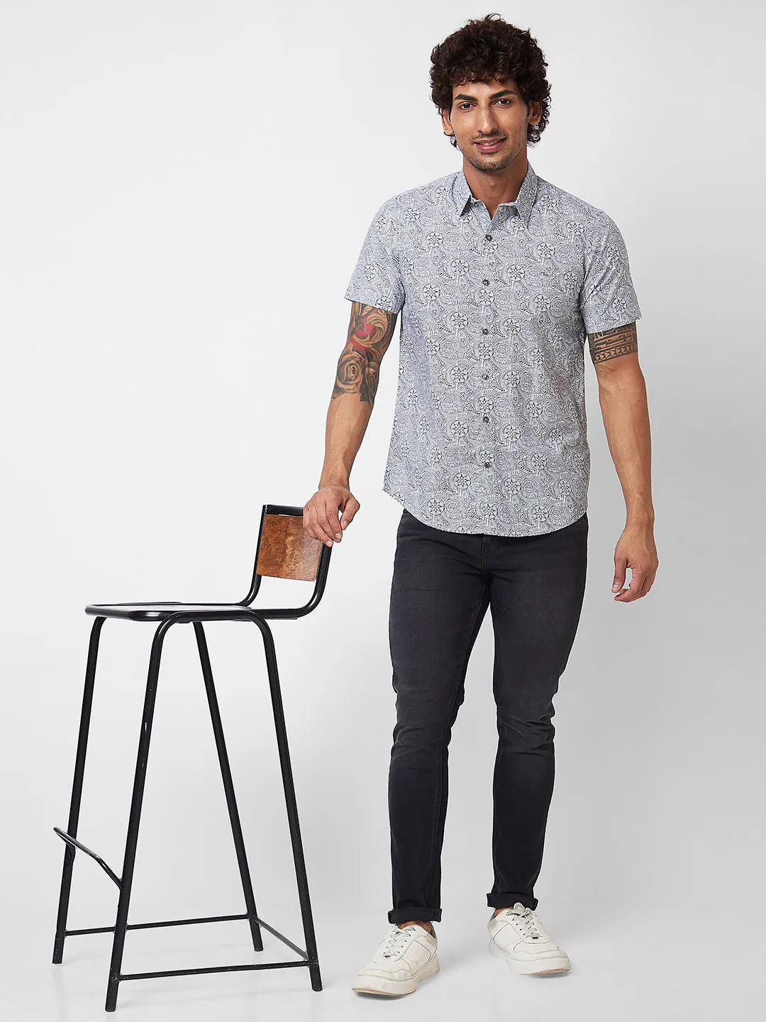 Spykar White PRINTED HALF SLEEVE Shirt For Men