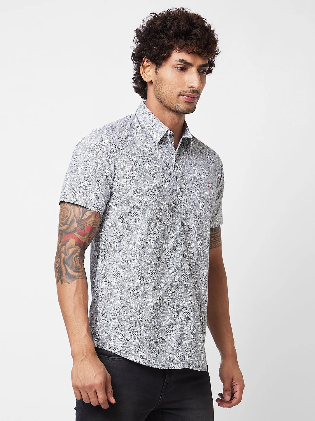 Spykar White PRINTED HALF SLEEVE Shirt For Men