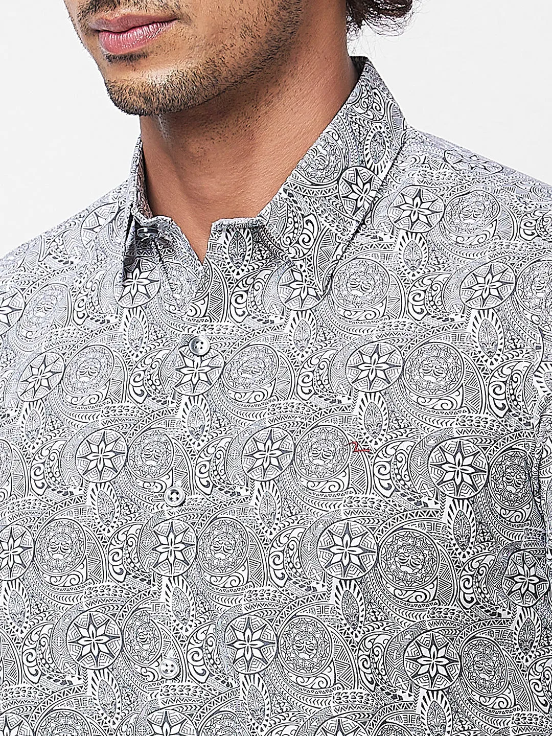 Spykar White PRINTED HALF SLEEVE Shirt For Men