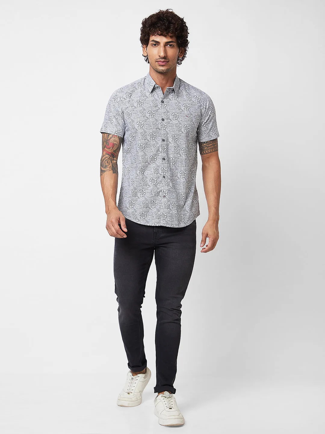 Spykar White PRINTED HALF SLEEVE Shirt For Men