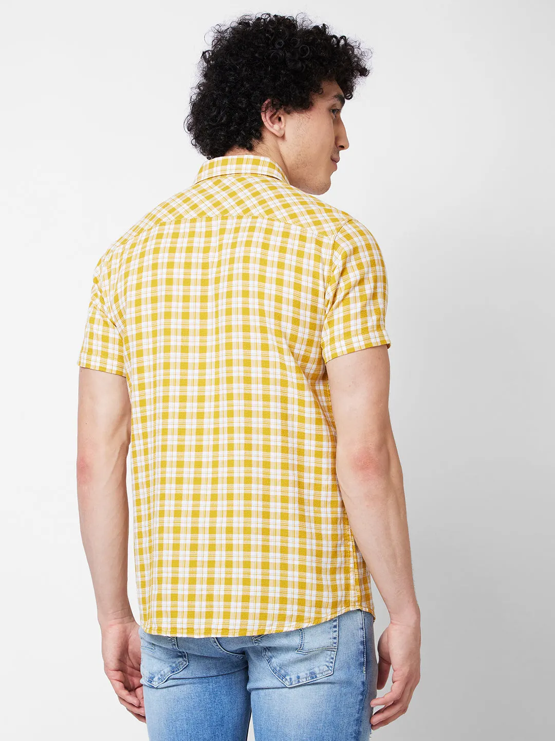 Spykar Yellow CHECKED HALF SLEEVE Shirt For Men