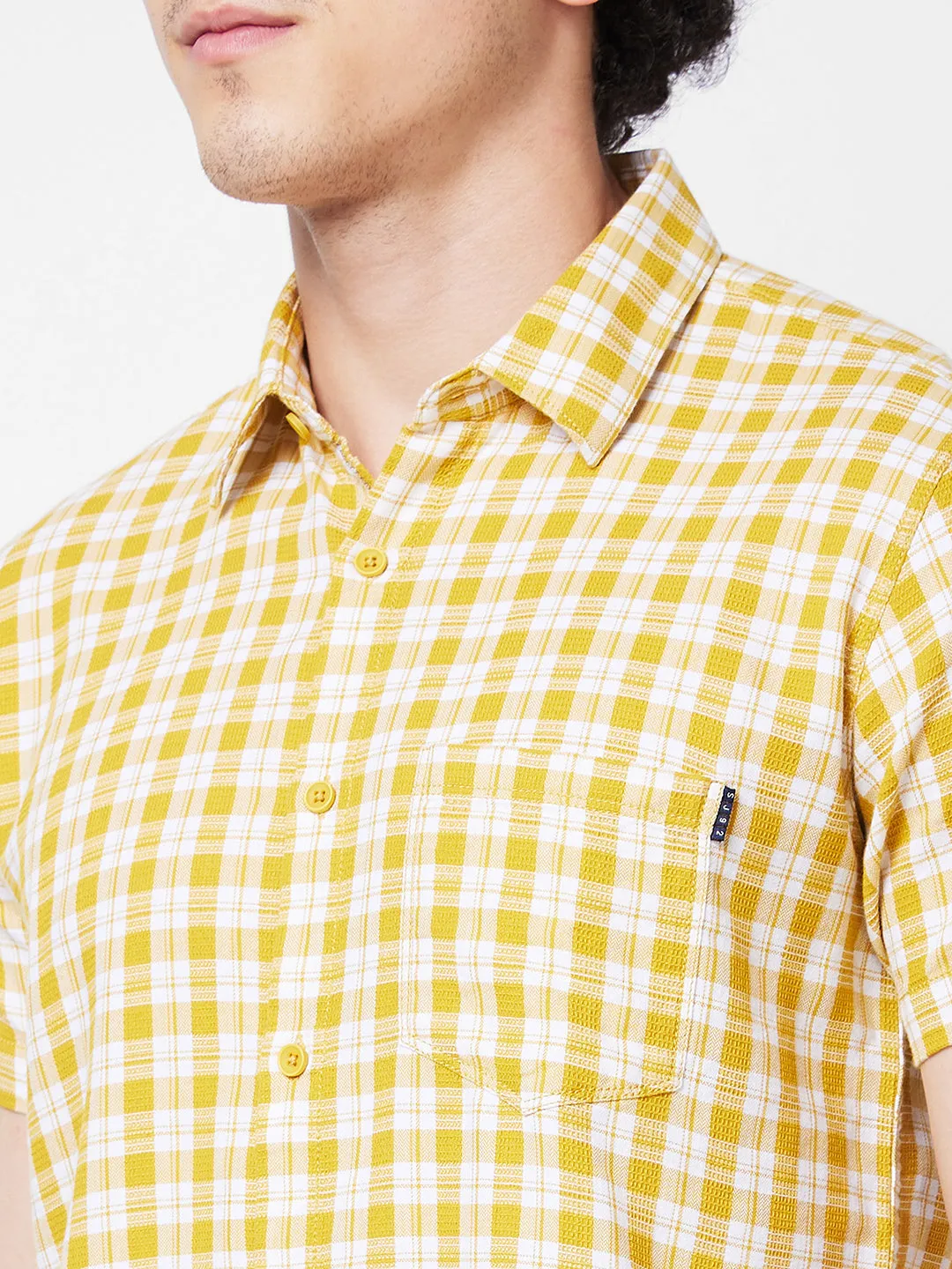 Spykar Yellow CHECKED HALF SLEEVE Shirt For Men