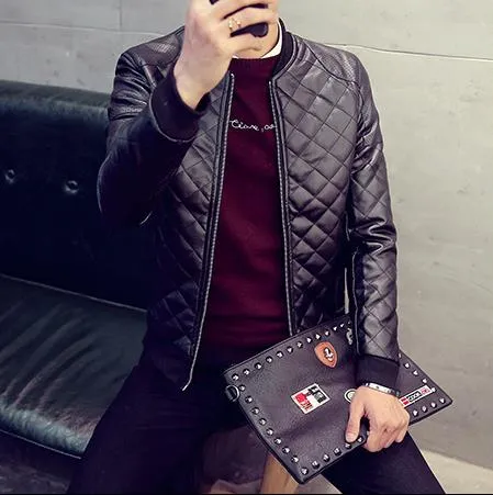 Stiched Style PU Leather Men Slim Fit Bomber Jacket