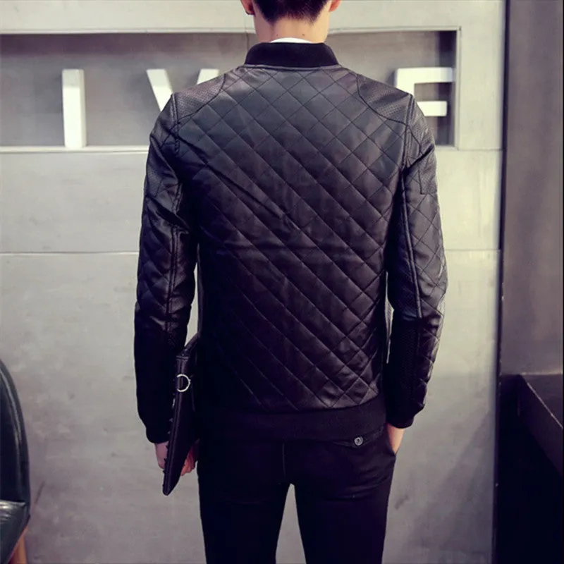 Stiched Style PU Leather Men Slim Fit Bomber Jacket