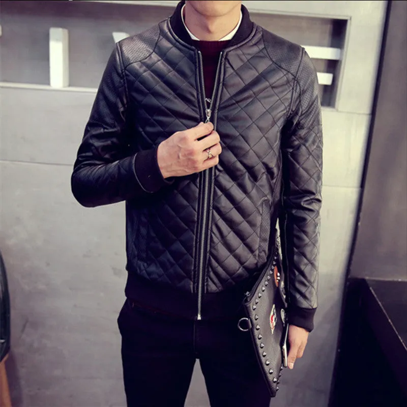 Stiched Style PU Leather Men Slim Fit Bomber Jacket