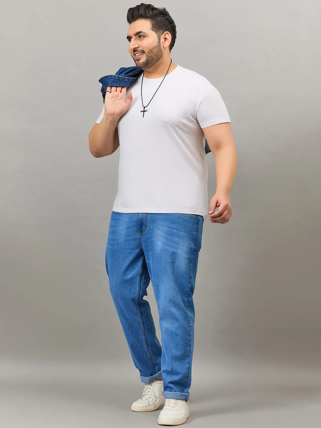 Style Quotient Men Plus Size Mid Blue Tapered Fit Mid Rise Stretchable Jeans