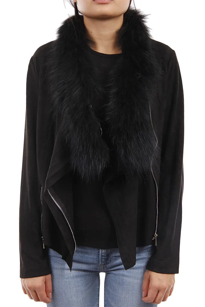 Suede Jacket with Fur Collar