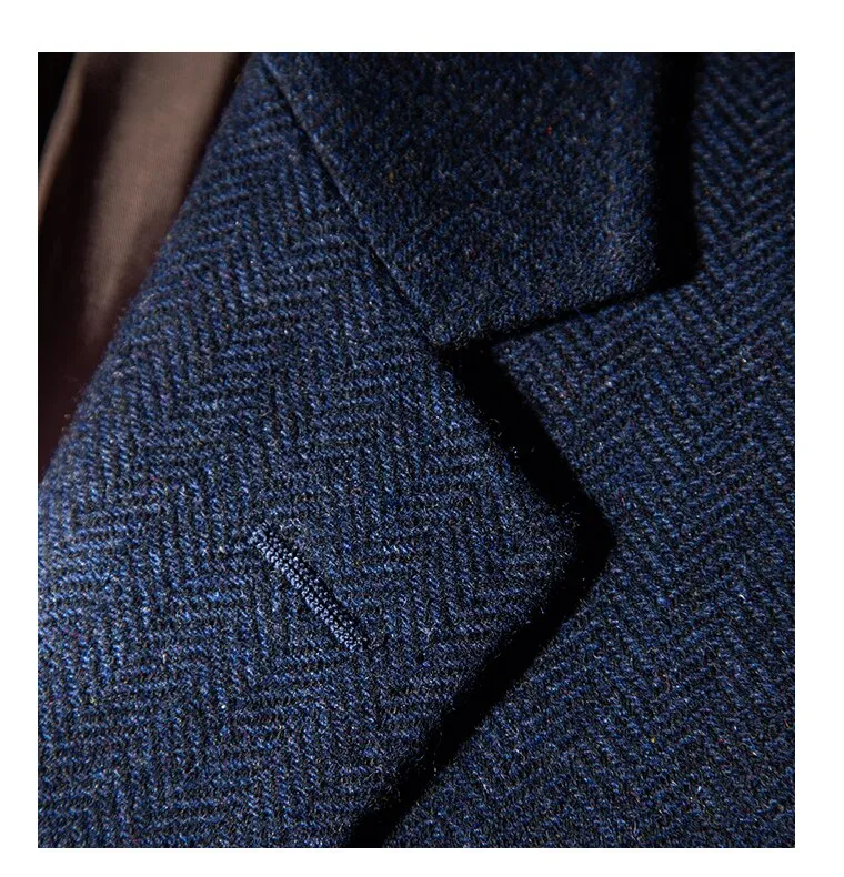 tailor shop navy wool suit men's herringbone hunting style thickened autumn and winter coat slim suit trend tweed safari jacket