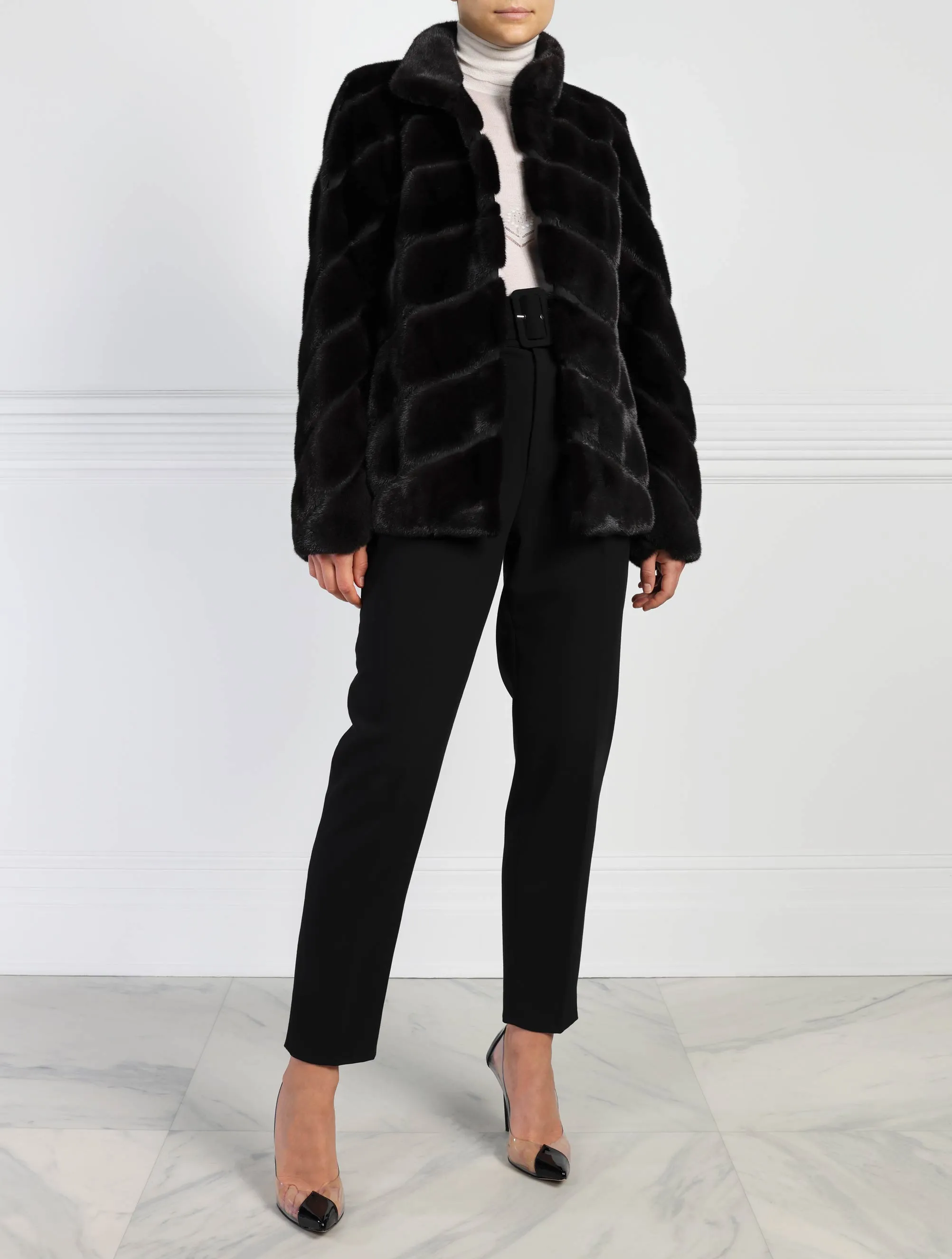 The Elsa Diagonal Mink Fur & Suede Jacket