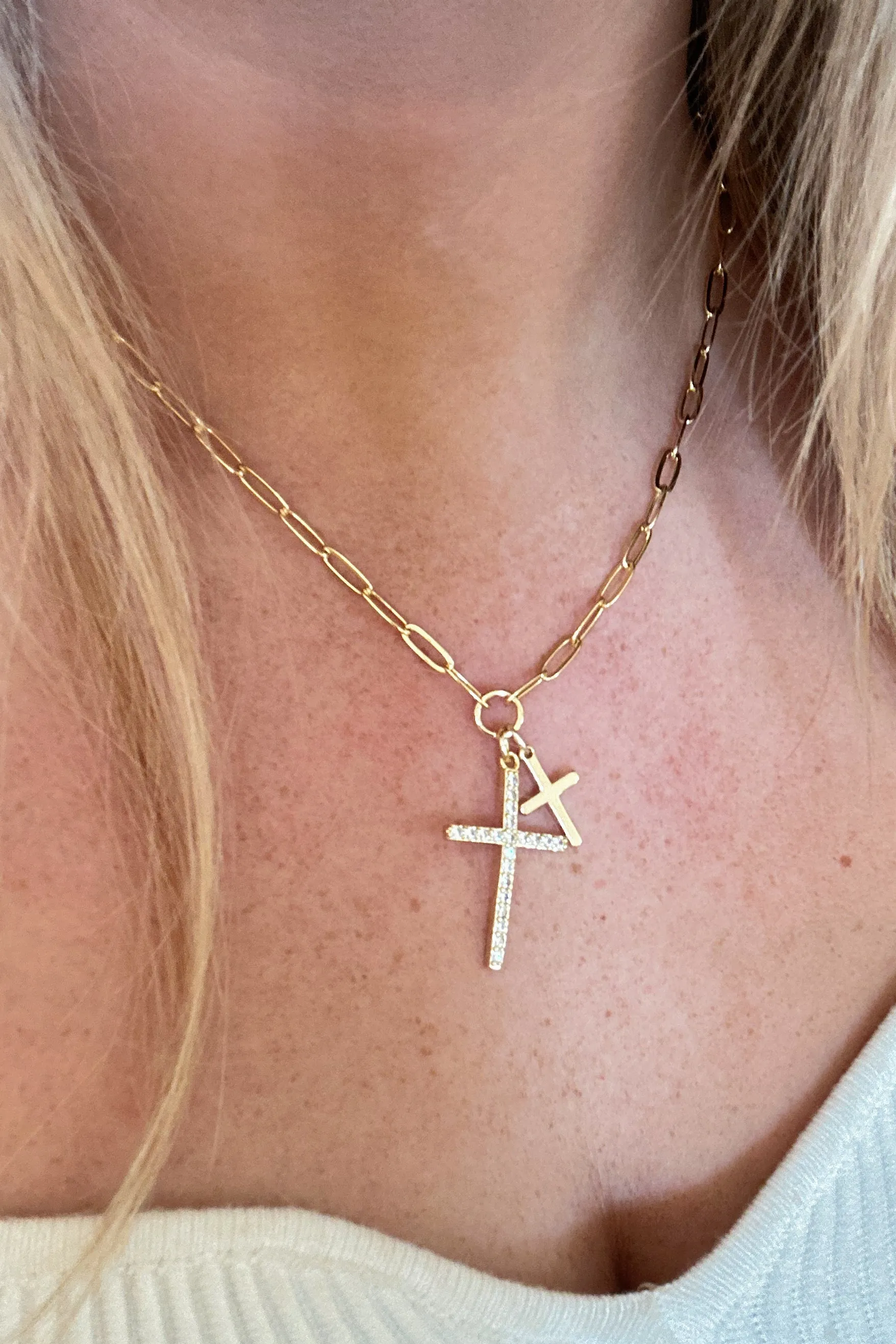 Treasure Jewels Double Cross Necklace