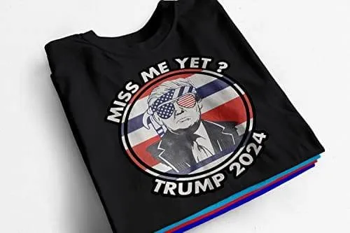 Trump T-Shirt 2024 Patriotic Glasses Miss Me Yet? Short Sleeve Unisex Crewneck Top