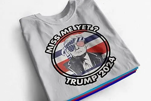 Trump T-Shirt 2024 Patriotic Glasses Miss Me Yet? Short Sleeve Unisex Crewneck Top