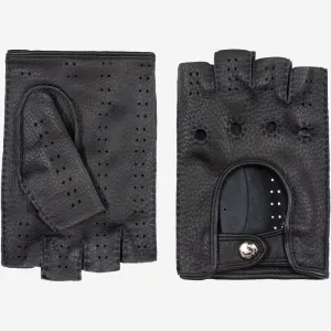 Vincenzo (black) - fingerless Italian driving gloves made of American deerskin leather