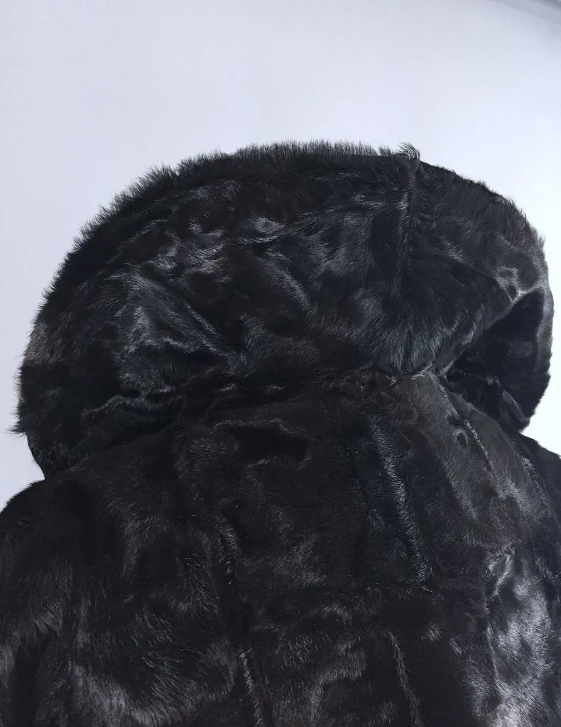 Vintage 1950s Black Fur Jacket Swing Coat