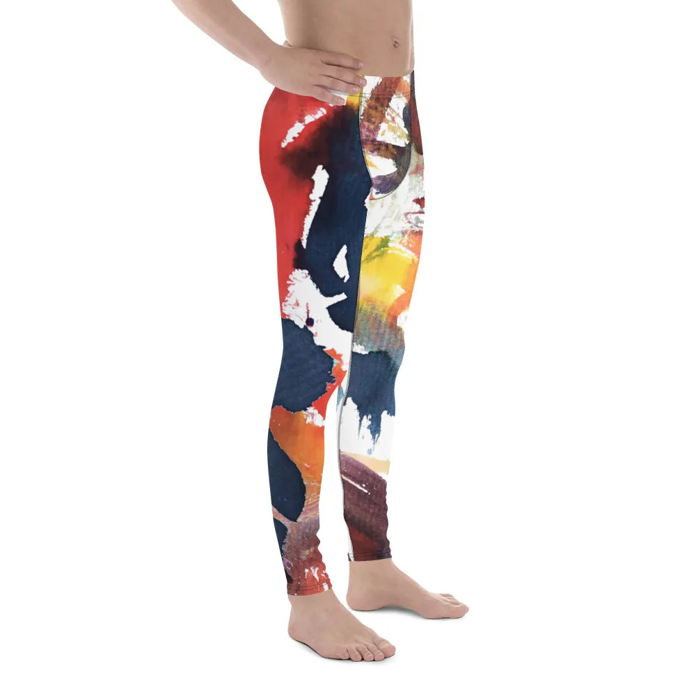 Watercolor Mixed Abstract Men's Leggings, Abstract Best Watercolor Printed Meggings Running Tights For Men-Made in USA/EU/MX