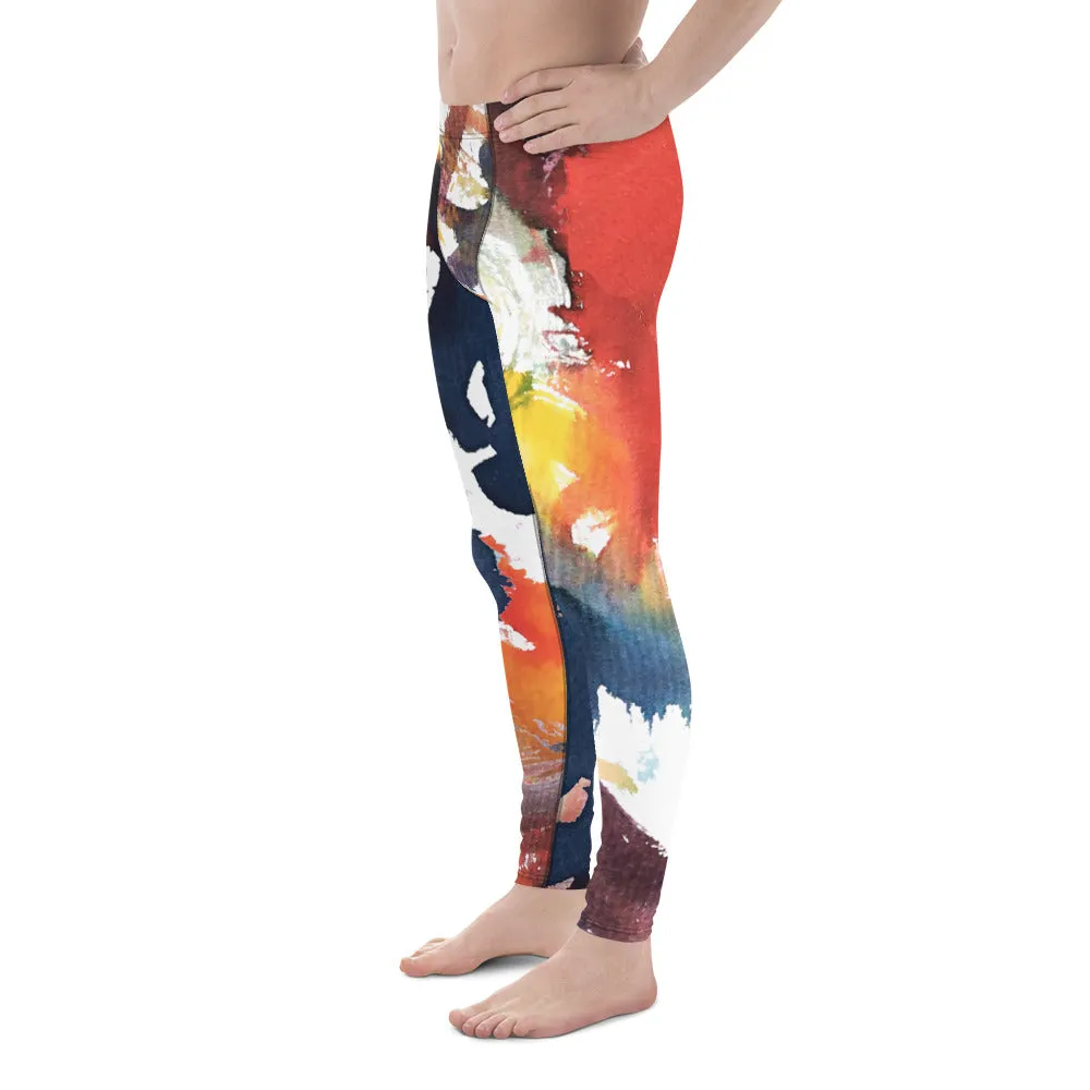 Watercolor Mixed Abstract Men's Leggings, Abstract Best Watercolor Printed Meggings Running Tights For Men-Made in USA/EU/MX