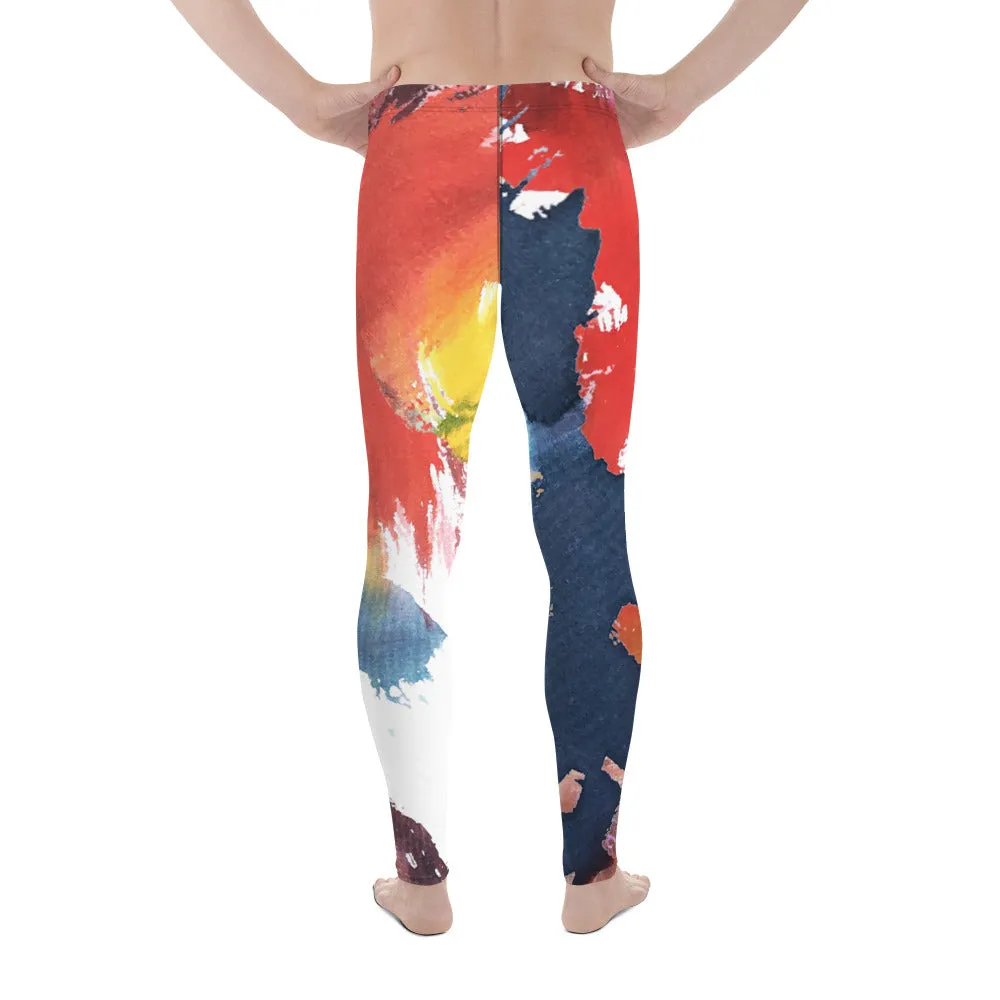 Watercolor Mixed Abstract Men's Leggings, Abstract Best Watercolor Printed Meggings Running Tights For Men-Made in USA/EU/MX