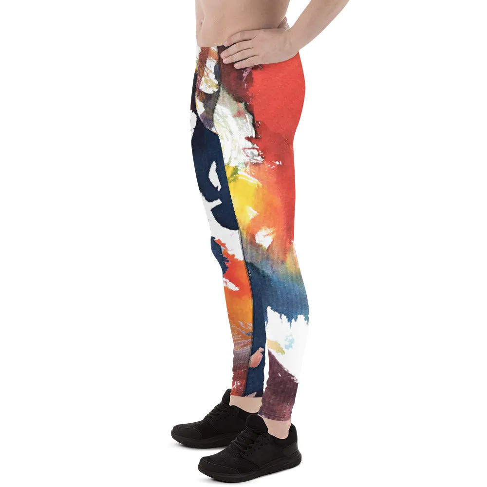 Watercolor Mixed Abstract Men's Leggings, Abstract Best Watercolor Printed Meggings Running Tights For Men-Made in USA/EU/MX