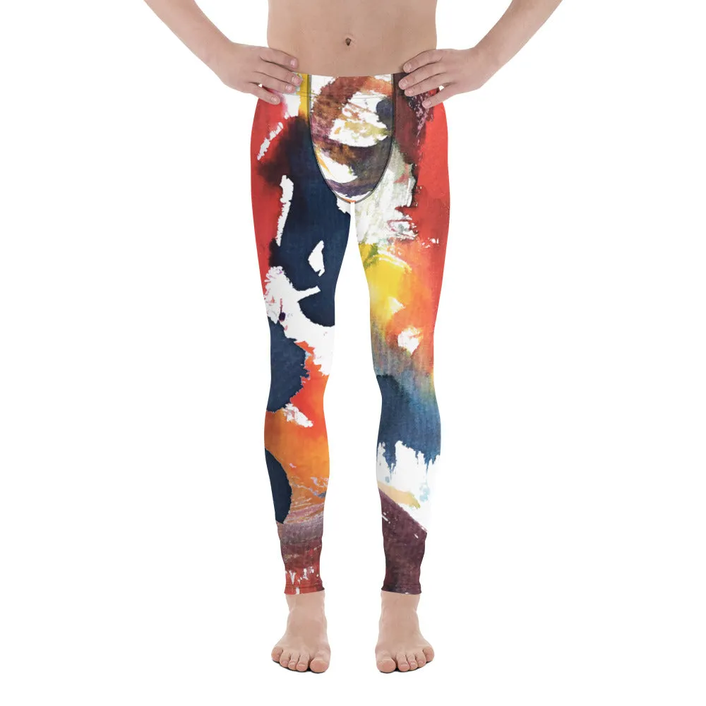 Watercolor Mixed Abstract Men's Leggings, Abstract Best Watercolor Printed Meggings Running Tights For Men-Made in USA/EU/MX