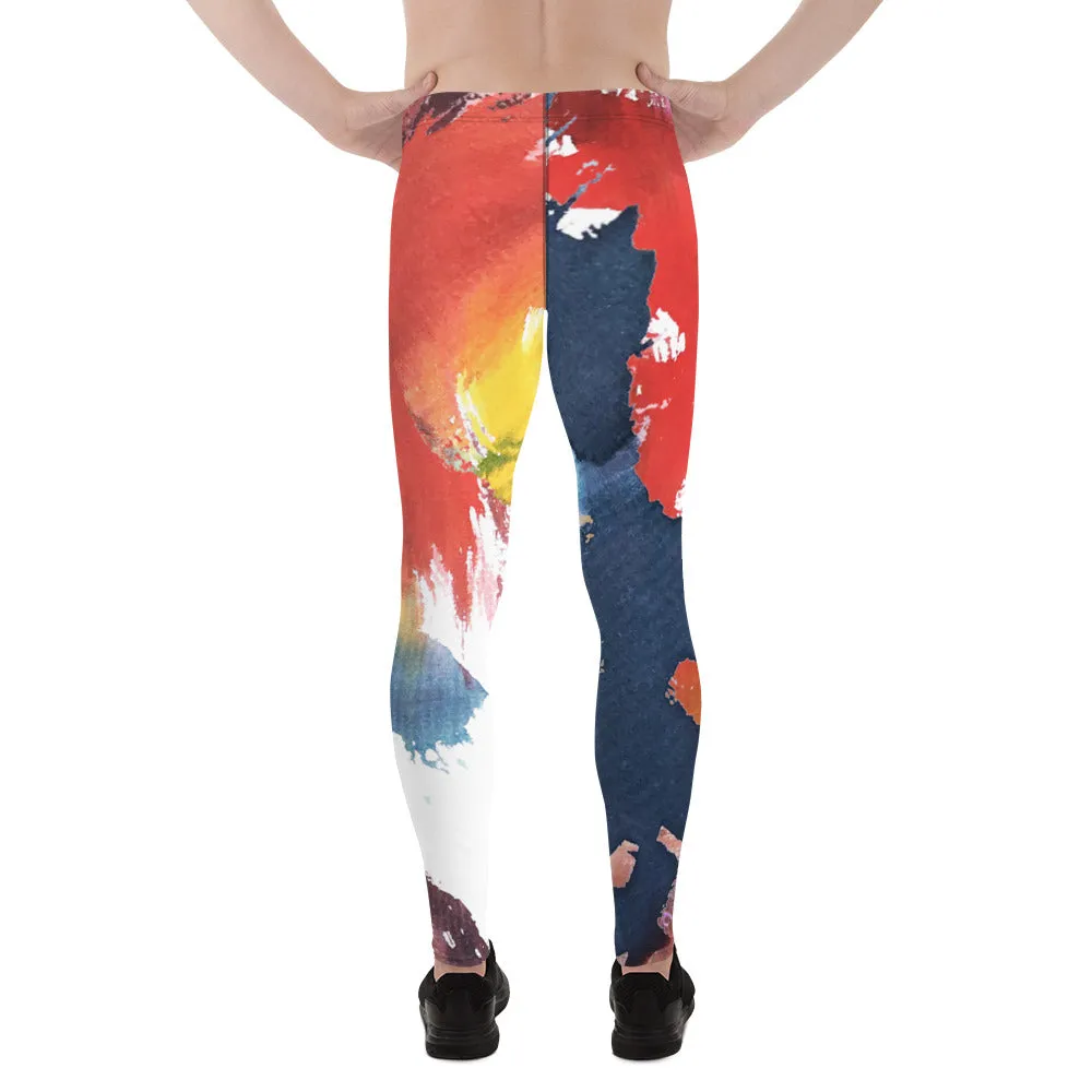 Watercolor Mixed Abstract Men's Leggings, Abstract Best Watercolor Printed Meggings Running Tights For Men-Made in USA/EU/MX