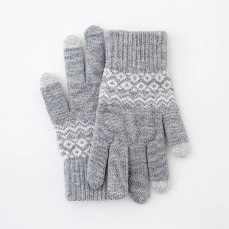 Wave Print Touch Screen Warm Plus Velvet Knitted Gloves