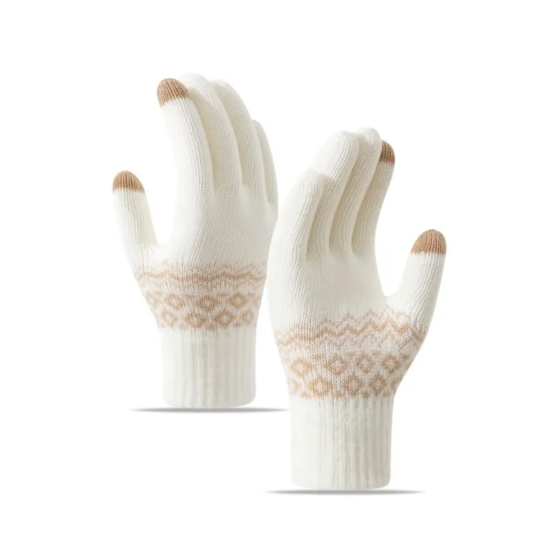 Wave Print Touch Screen Warm Plus Velvet Knitted Gloves