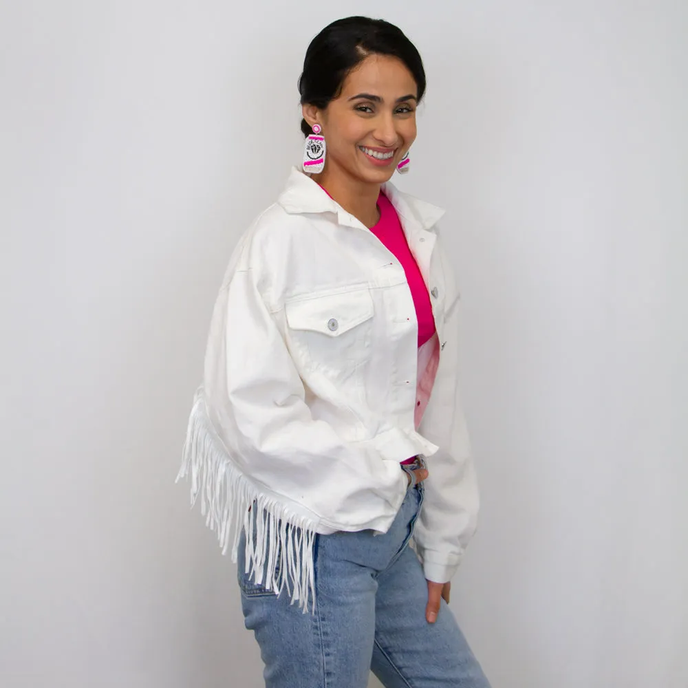 (White Fringe) Personalized White Fringe Jean Jacket