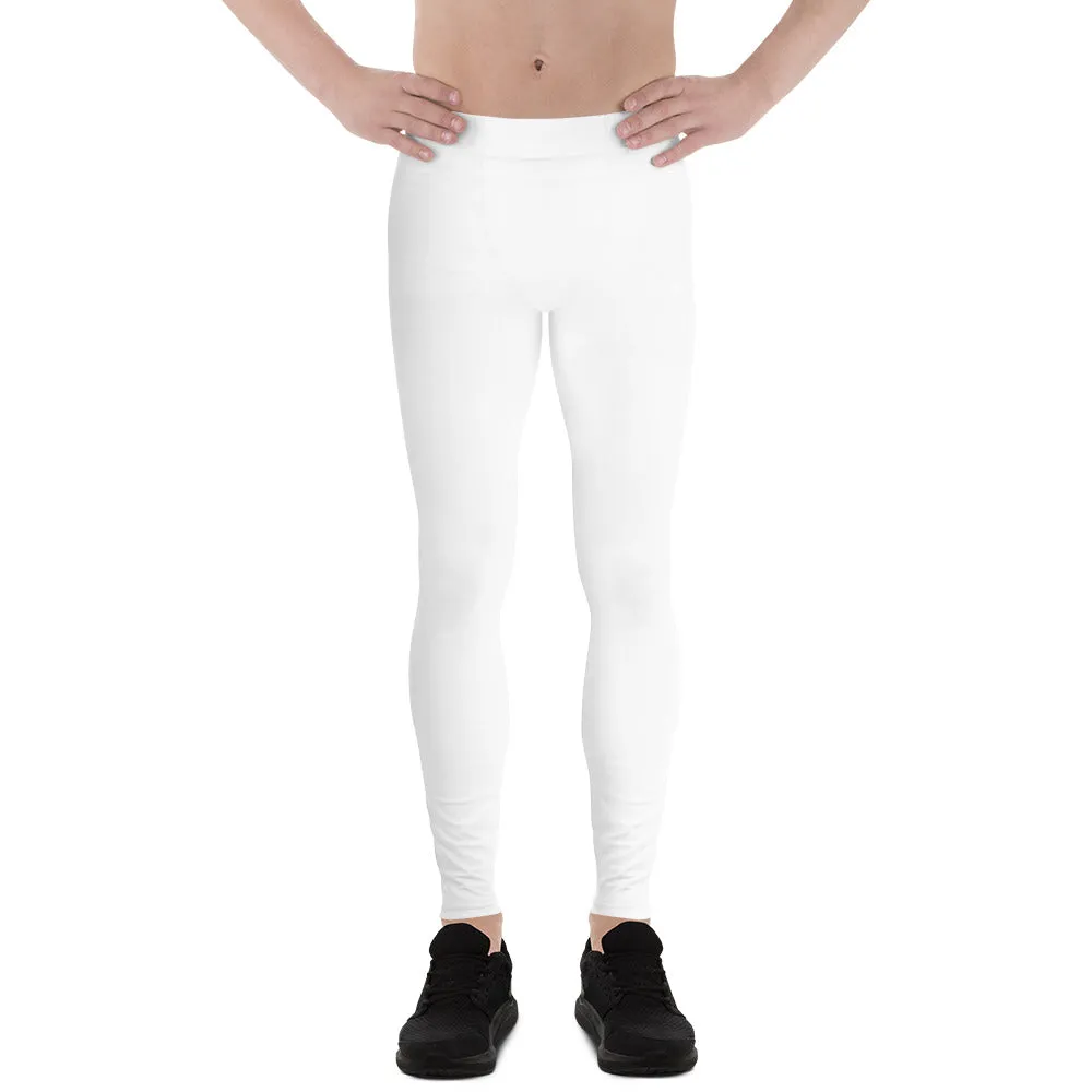 White Solid Color Men's Leggings, Solid White Color Premium Modern Minimalist Meggings-Made in USA/EU/MX