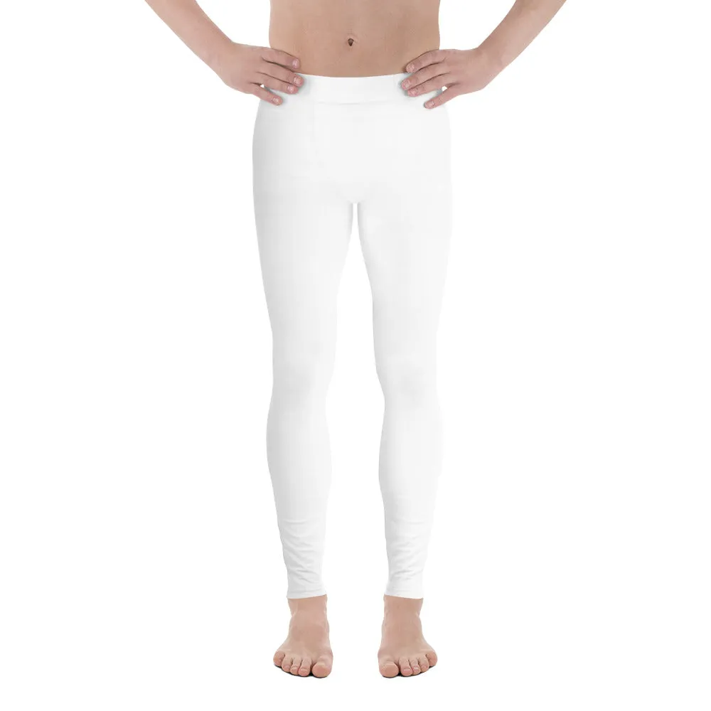 White Solid Color Men's Leggings, Solid White Color Premium Modern Minimalist Meggings-Made in USA/EU/MX