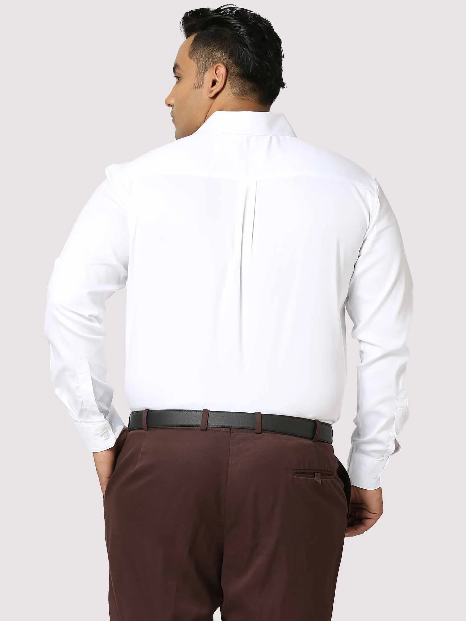 White Solid Stretchable Cotton Shirt Men's Plus Size