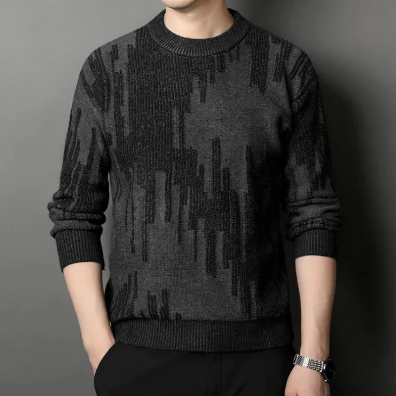 Wiaofellas  -  High-quality autumn and winter men's warm sweaters, stretchable fashionable spliced O-neck bottoming shirt.