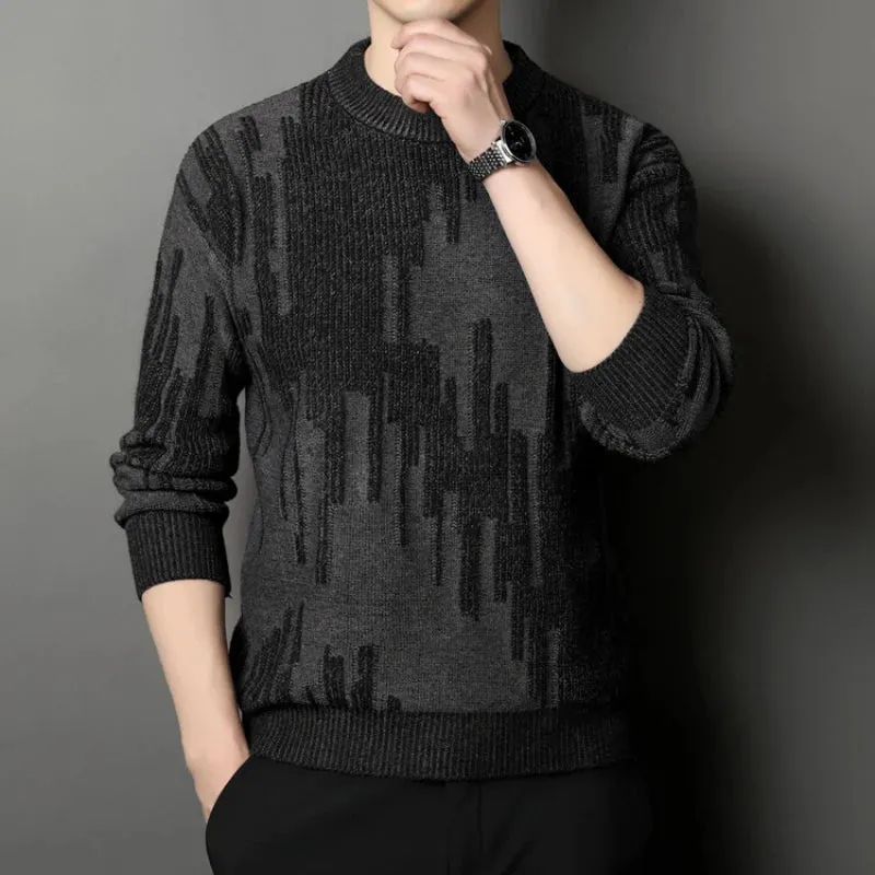 Wiaofellas  -  High-quality autumn and winter men's warm sweaters, stretchable fashionable spliced O-neck bottoming shirt.