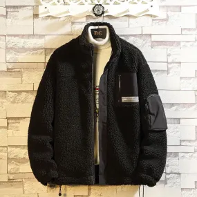 Wiaofellas Lamb Wool Men's Coat Autumn Winter Solid Stand Collar Zipper Warm Wind-proof Large Size Casual Fashion Male Quality Parka