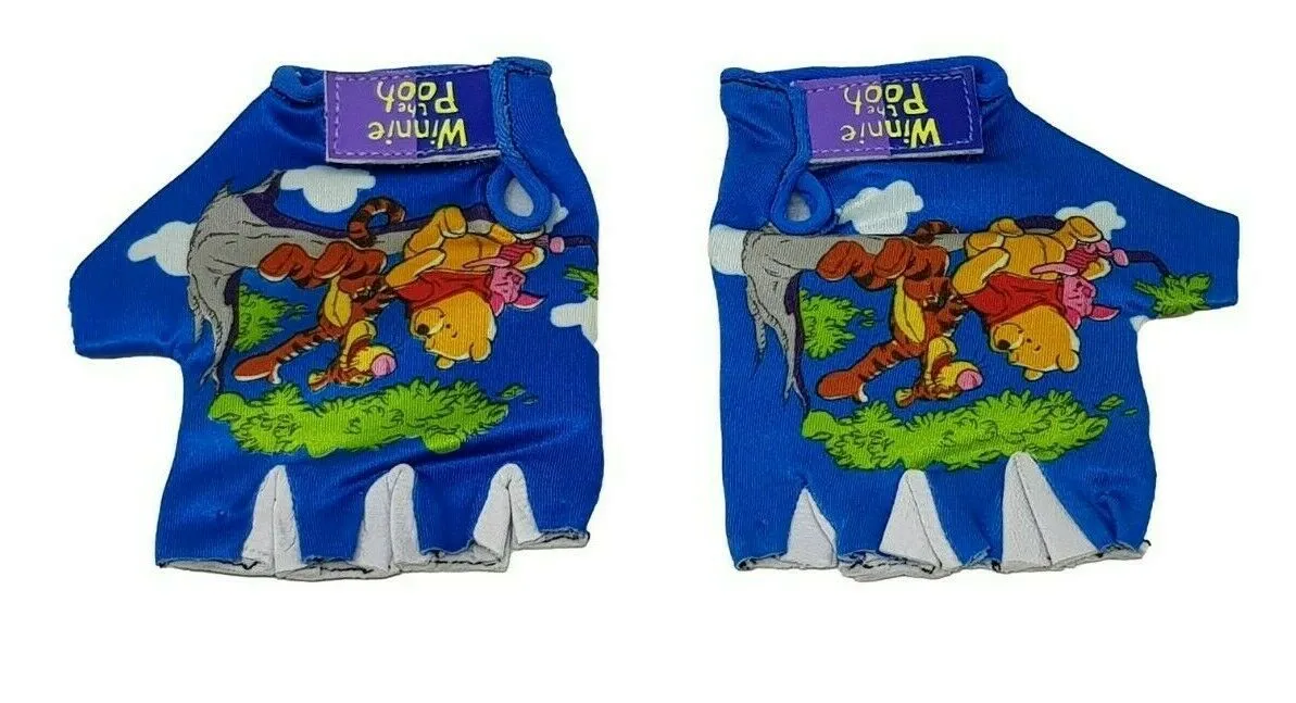 WINNIE THE POOH FINGERLESS HALF FINGER KIDS MEDIUM BIKE PADDED LYCRA MITTS