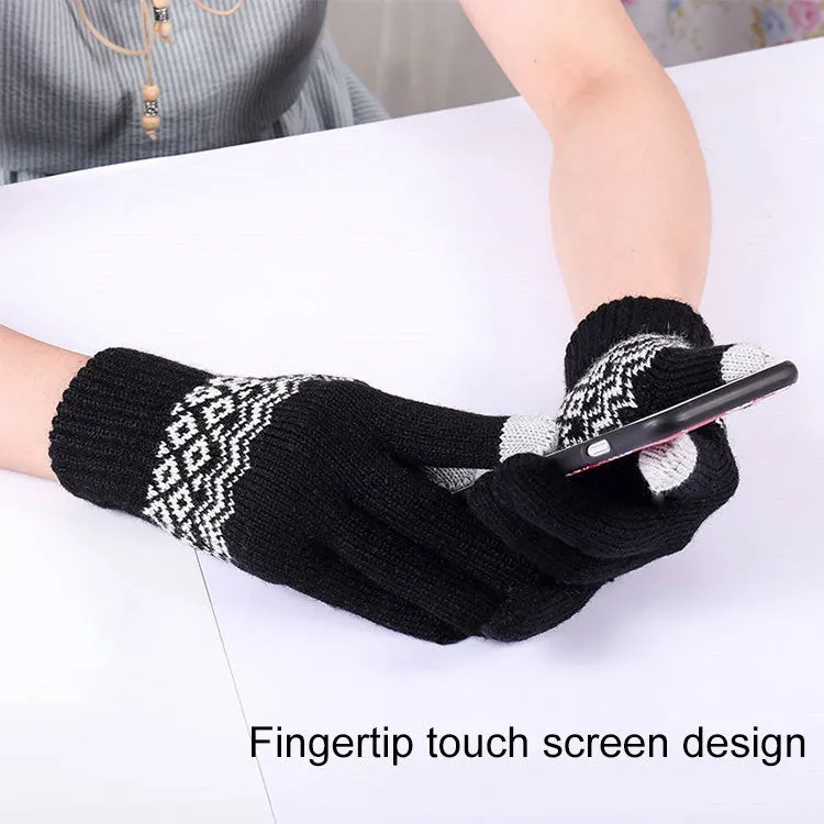 Winter Touch Screen Gloves Women Men Warm Stretch Knit Mittens Imitation Wool Thicken Full Finger Gloves(C-Black)