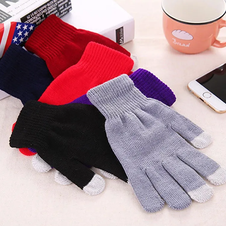 Winter Touch Screen Gloves Women Men Warm Stretch Knit Mittens Imitation Wool Thicken Full Finger Gloves(C-Black)