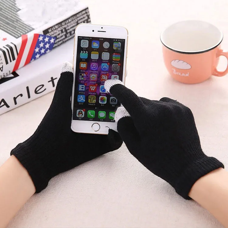 Winter Touch Screen Gloves Women Men Warm Stretch Knit Mittens Imitation Wool Thicken Full Finger Gloves(C-Black)