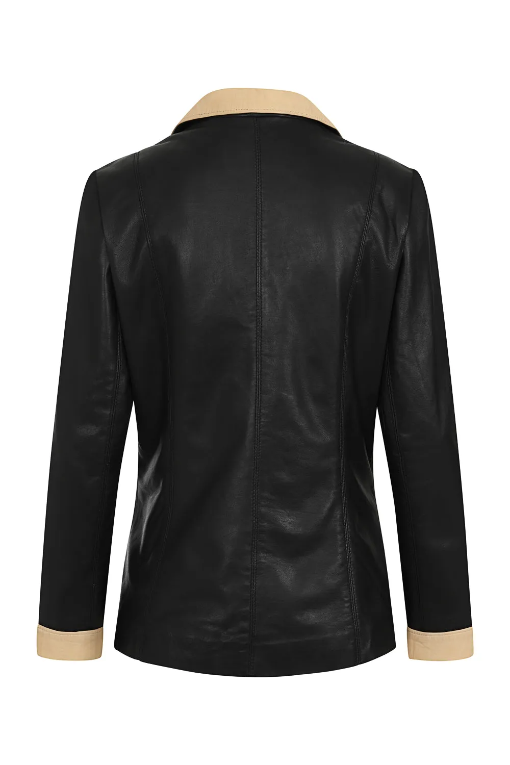 Women's Fitted Classic Button Front Real Leather Jacket - MOLLY